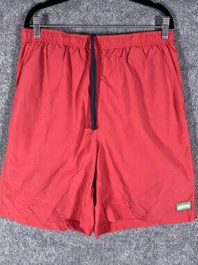 L.L. Bean Shorts Mens Large Red Nylon Swim Trunks Mesh Lined Drawstring Board
